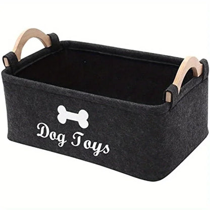Felt dog toy storage basket with handles for organizing pet toys, keeping home tidy and storing dog accessories neatly